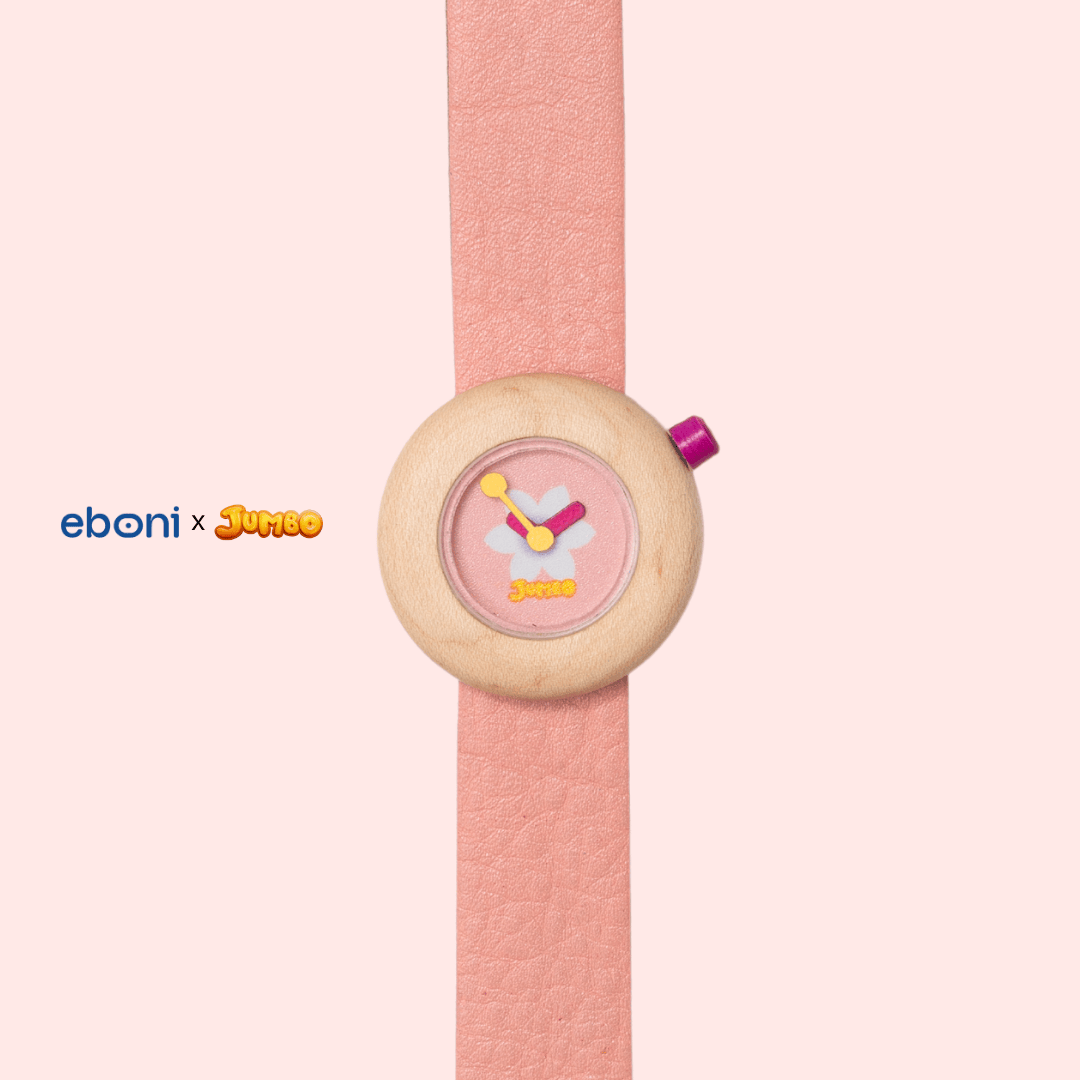 Jam Tangan Kayu Eboni X Jumbo - Bunga