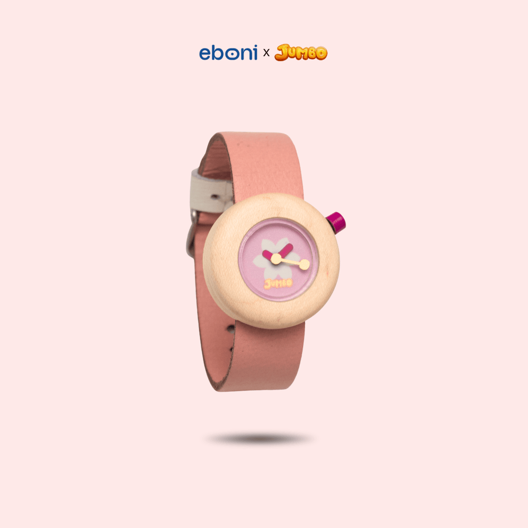 Jam Tangan Kayu Eboni X Jumbo - Bunga
