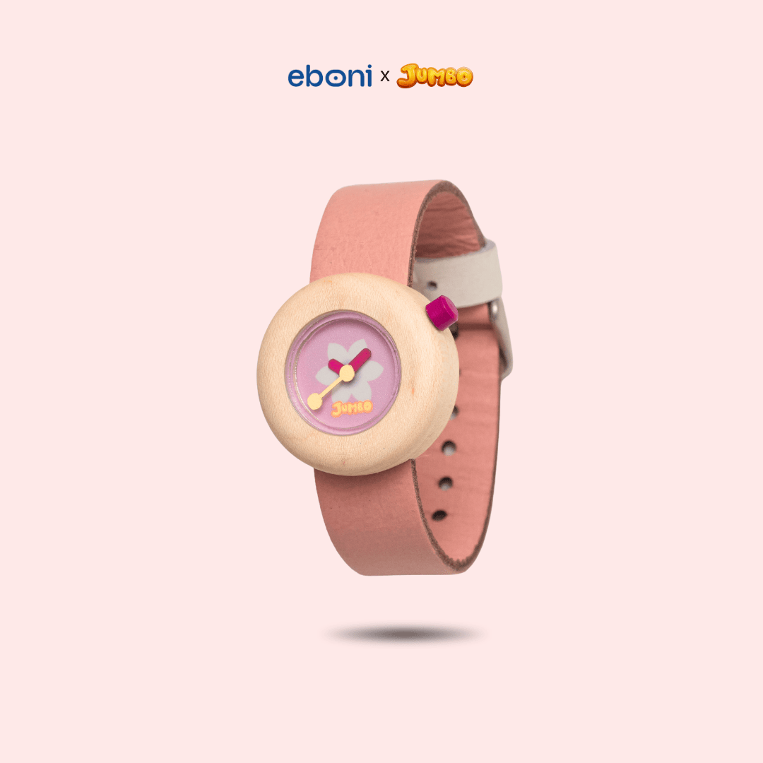Jam Tangan Kayu Eboni X Jumbo - Bunga