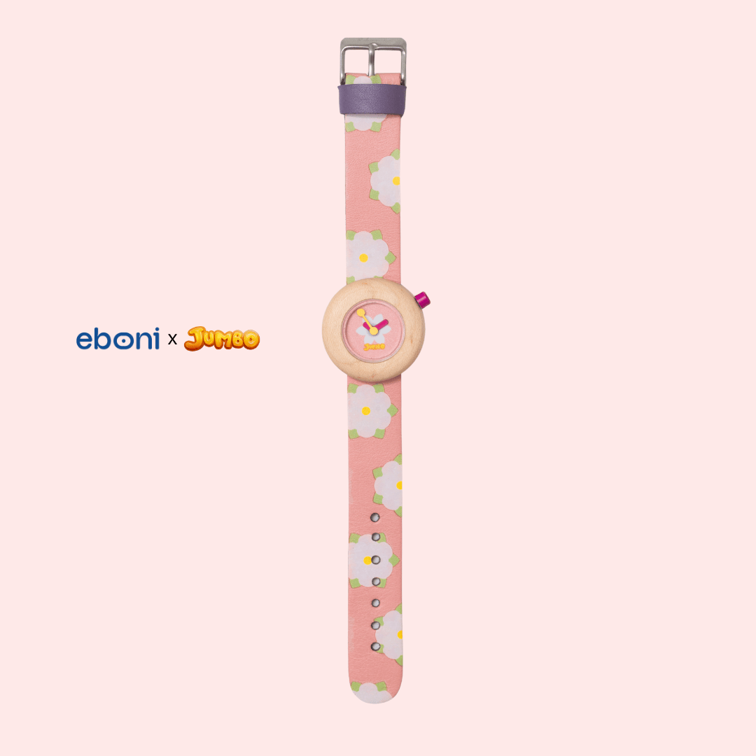 Jam Tangan Kayu Eboni X Jumbo - Bunga