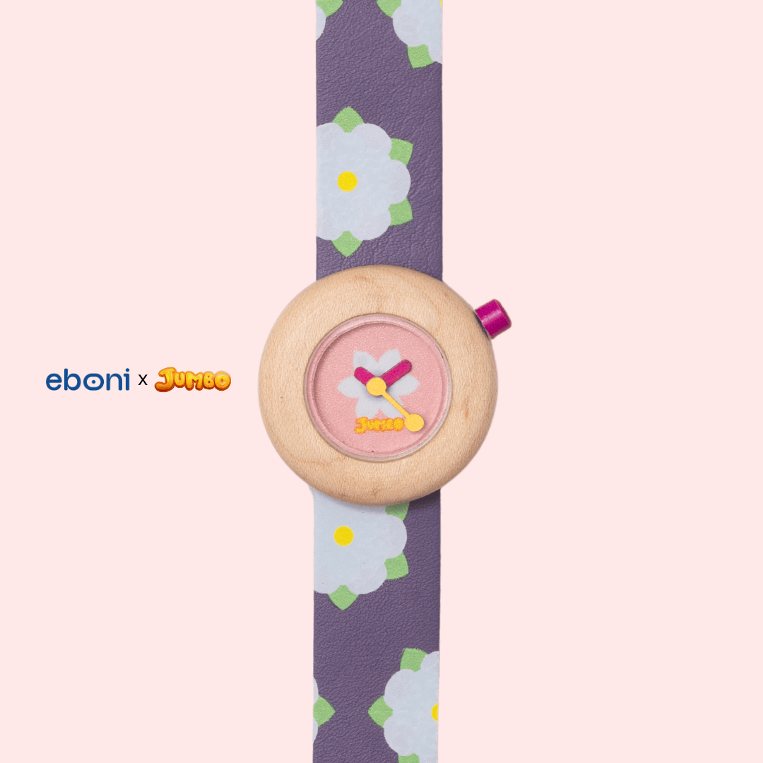 Jam Tangan Kayu Eboni X Jumbo - Bunga