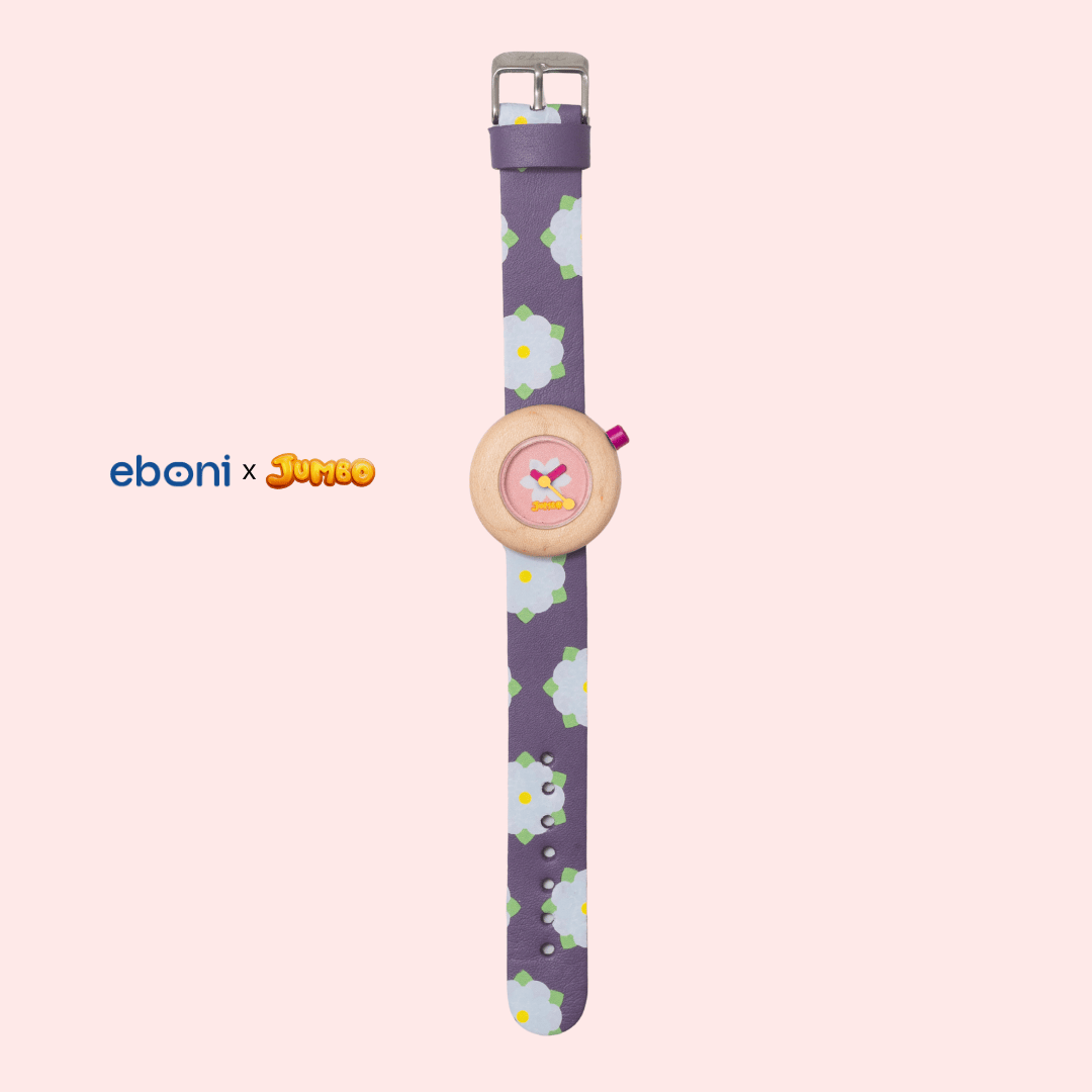 Jam Tangan Kayu Eboni X Jumbo - Bunga